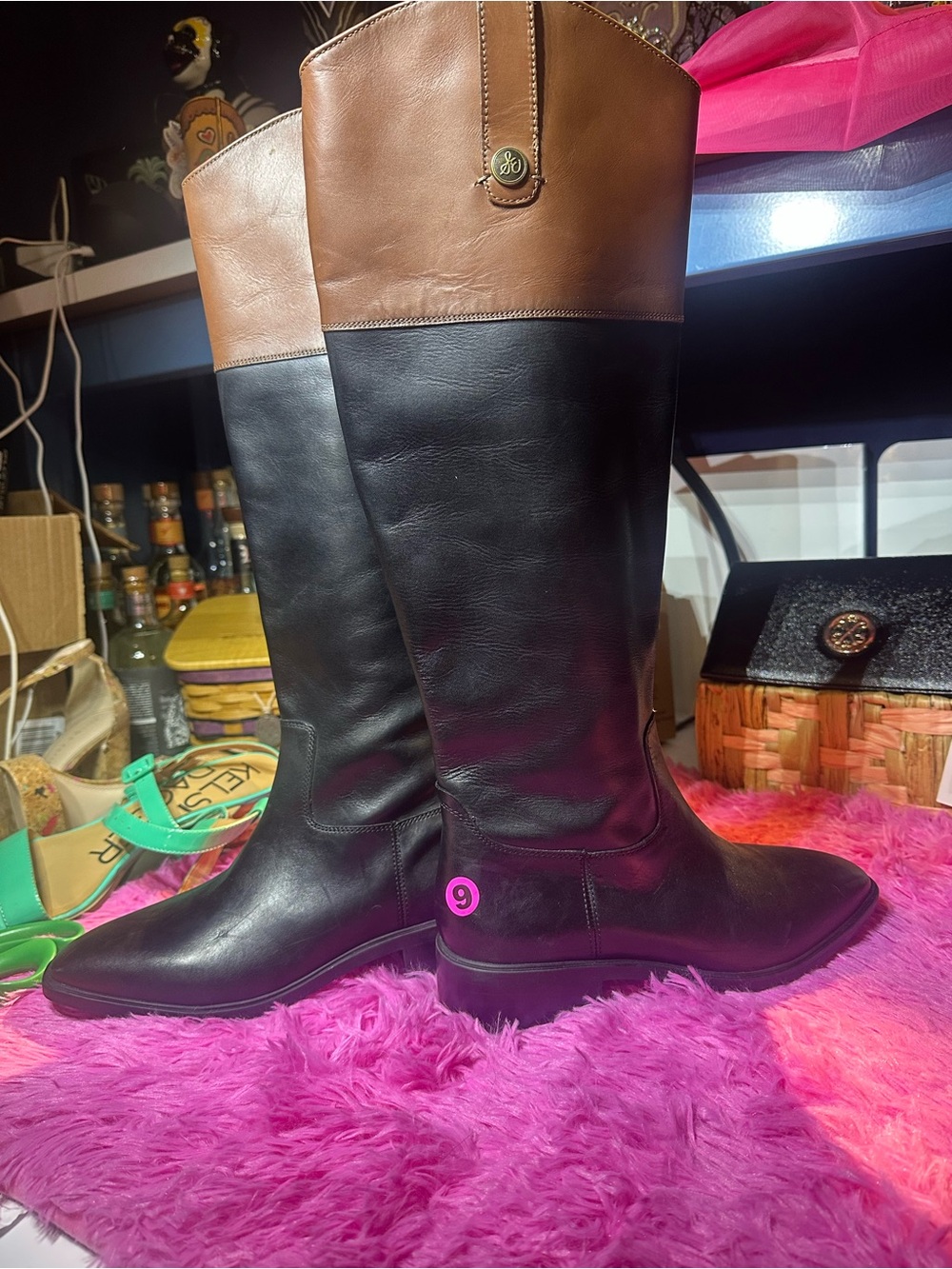 Sam Edelman Two-Tone Riding Boots - Black & Brown